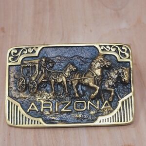 Vintage Arizona Stagecoach Belt Buckle Brass 1982